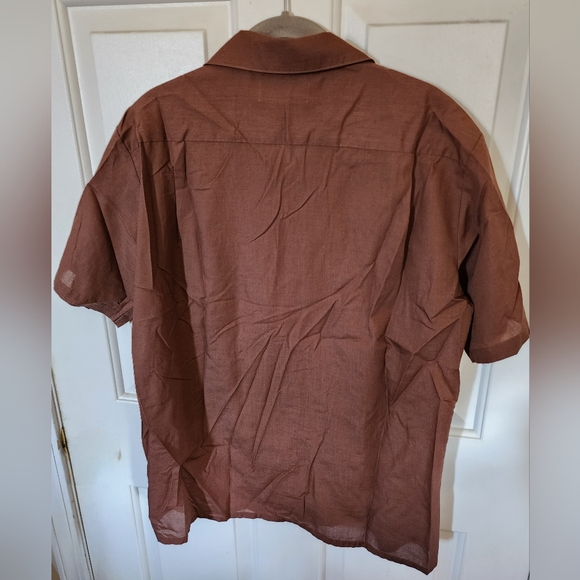 Vtg 1960s Mr. California Shirt Chess Crest Stitch Pockets Brown Size M Rat Pack - Picture 2 of 6